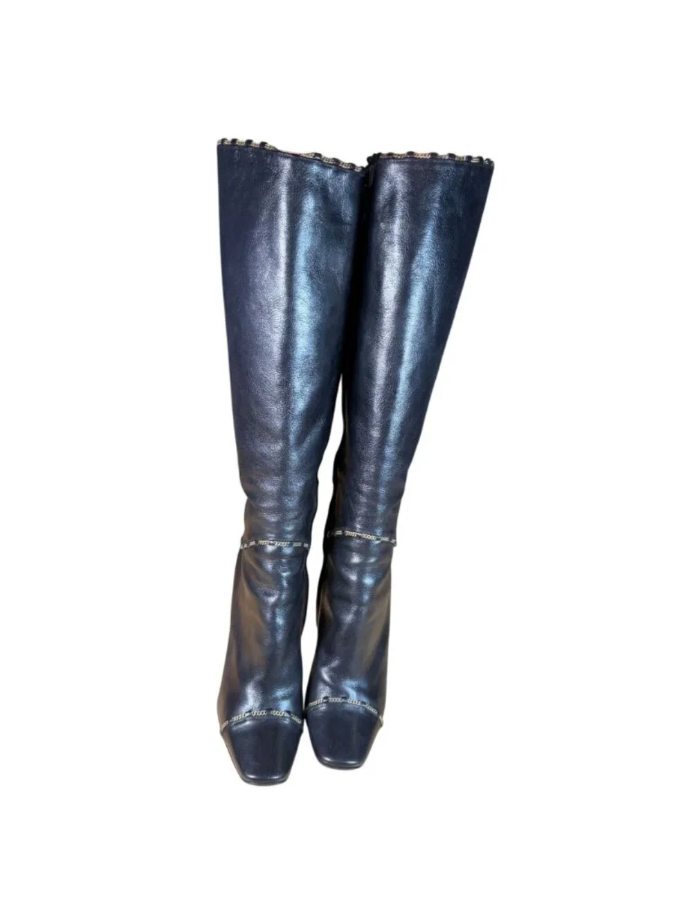 Louis Vuitton Black Chain Reaction Leather Vintage High Heel Boots Size EU 39.5